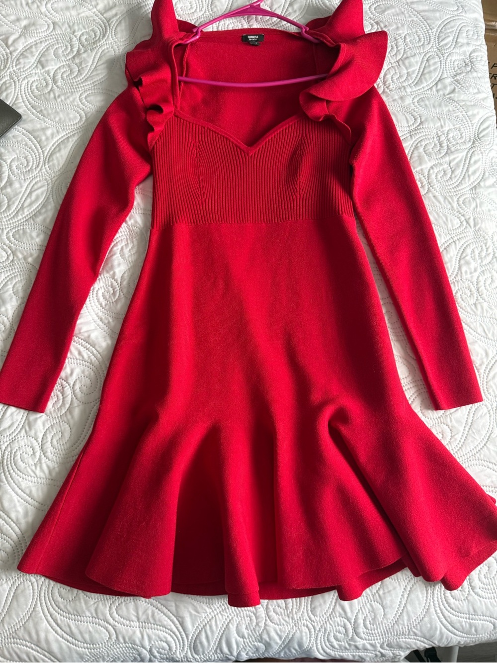 Express red Ruffle Collar Knit Dress - Picture 3 of 7